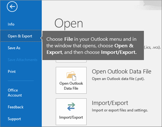open, import/export option 