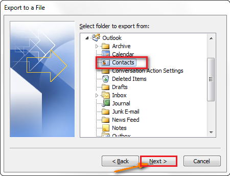 select contacts option 